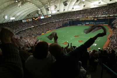 October 5, 2002 - Minneapolis, MN - Twins vs Oakland in Playoffs - Twins fans wave homer hankies as the players take to the field for their playoff game against the Okalnd A’s at the Metrodome. The Twins won, 11-2.