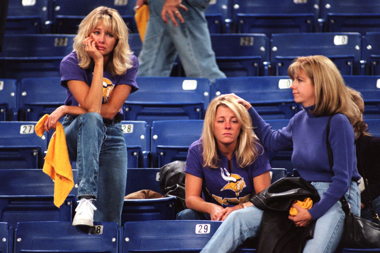 Dejected Minnesota Vikings fans after playoff game loss to Atlanta Falcons, January 1999