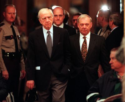 Carl Pohlad speaks to lawmakers at the capitol. — Twins owner Carl Pohlad left and Twins president Jerry Bell arrive at the State Capitol where they addressed key lawmakers Friday, and offered to put up $111 million toward the building of a new Twins ba